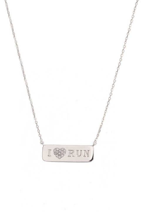 Colar I Love Run Plaquinha Horizontal/ Linha keep Running/ Ouro Branco
