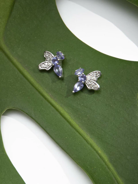 Brinco Little Bee em ouro branco com tanzanitas e diamantes