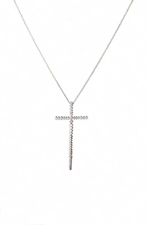 Colar com crucifixo articulado em ouro branco e diamantes
