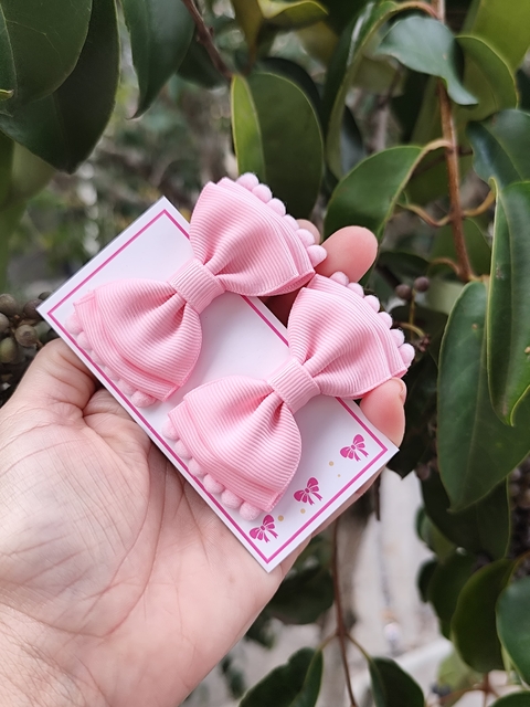Duplinha Hellena com pompom na ponta Rosa Bebê