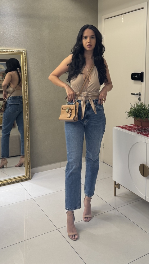 Calça mom jeans marmorizada