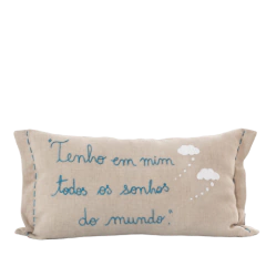 Almofada Linho Puro Bordada Mão "Sonhos"