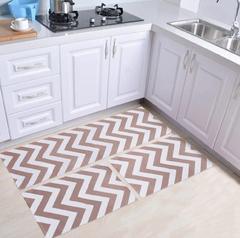 Kit Cozinha Chevron Bege - Passadeira 3 Peças - Antiderrapante