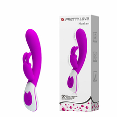VIBRADOR RECARREGÁVEL PONTO G COM ESTIMULADOR CLITORIANO 12 MODOS DE VIBRAÇÃO - PRETTY LOVE HARLAN - 014232