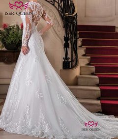 Manga comprida Illusion Lace Bordados Mermaid Vestido de noiva na internet