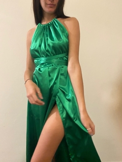 vestido saten verde benetton en internet