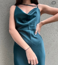 vestido saten petroleo - comprar online