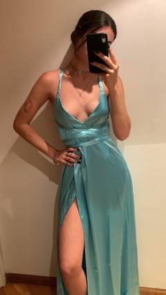 vestido saten celeste en internet