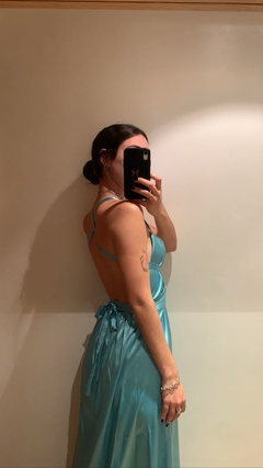 vestido saten celeste - comprar online