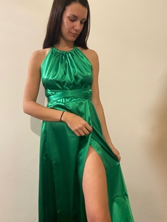 vestido saten verde benetton