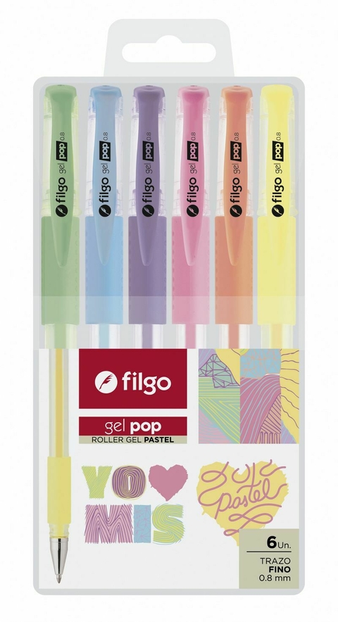 BOLÍGRAFO FILGO ROLLER GEL POP PASTEL ESTUCHE X 6 UNIDADES