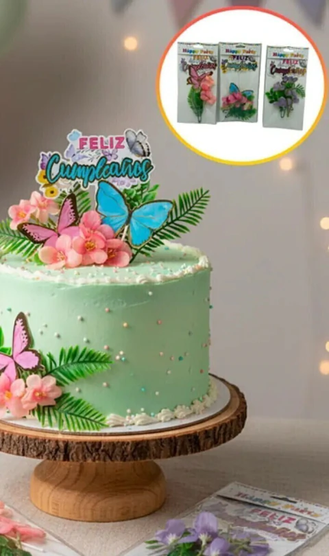 CAKE TOPPER FC MARIPOSA 3 PCS FLORES PREMIUM MODELOS SURTIDOS