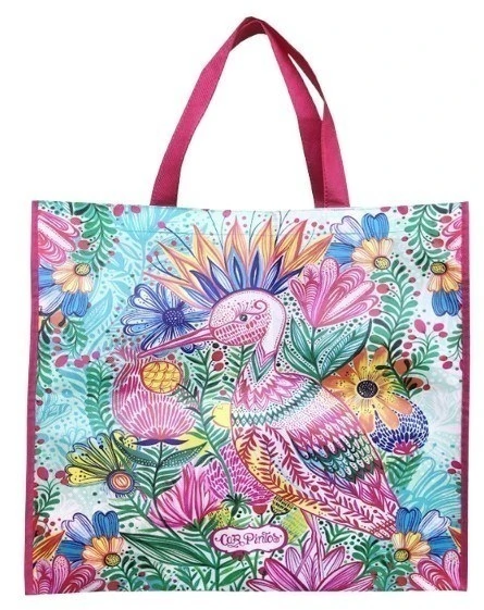BOLSA RAFIA 41X50X20 CAR PINTOS MARIPOSAS/CIGÜEÑAS BS AS