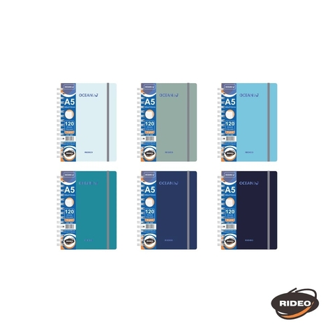 CUADERNO A5 OCEAN CON ELÁSTICO X120 HOJAS CUADRICULADAS