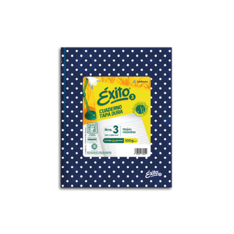 CUADERNO TAPA DURA E3 (19X24) ÉXITO LUNARES 48 HOJAS RAYA, 100 G/M2. VARIOS COLORES.