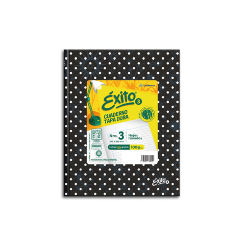 CUADERNO TAPA DURA E3 (19X24) ÉXITO LUNARES 48 HOJAS RAYA, 100 G/M2. VARIOS COLORES.