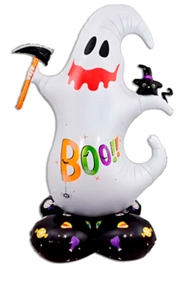 GLOBO METALIZADO HALLOWEEN C/BASE 1.25M SILUETA FANTASMA C/HACHA