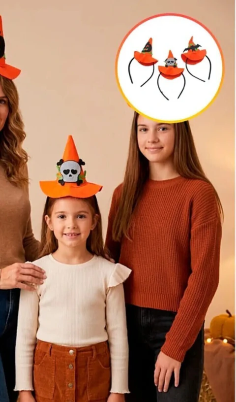 VINCHA PAÑOLENCI GORRO BRUJA NARANJA MODELOS SURTIDOS
