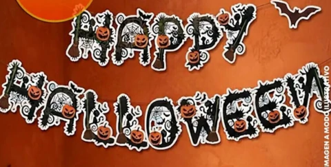 GUIRNALDA BANDERIN HAPPY HALLOWEEN BLANCO/NEGRO 14PCS