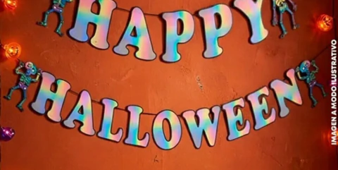 GUIRNALDA/BANDERIN HAPPY HALLOWEEN CALAVERA IRIDISCENTE 18PCS