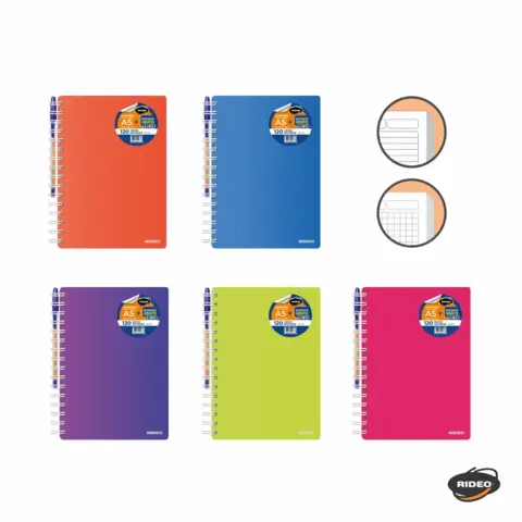 CUADERNO A5 RIDEO NEÓN 120 HOJAS 70G HOJAS RAYADAS T/F
