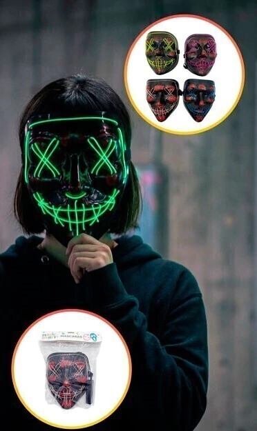 MÁSCARA RÍGIDA HILO LED LA PURGA COLORES SURTIDOS PILA AA (INCLUIDA)