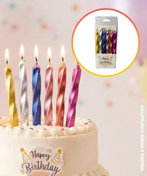 VELA TIRABUZÓN CON MANCHAS 6 PCS CON PORTAVELA MULTICOLOR