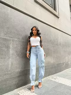 Calça Cargo cintura alta feminina jeans - comprar online