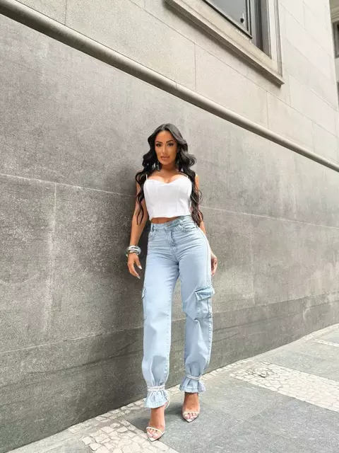 Calça Cargo cintura alta feminina jeans - comprar online