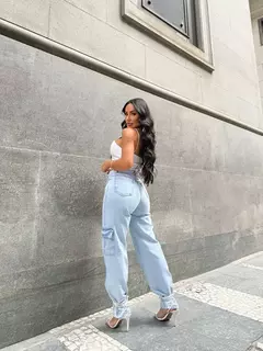 Calça Cargo cintura alta feminina jeans na internet