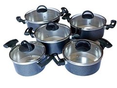 Conjunto 5 Panelas Alumínio Tampa Vidro Linha Cozinha Chicky Cor Craqueado Cor Neutra para Casa (Caçarolas Luxo, Panela Nova na Sua Cozinha) na internet