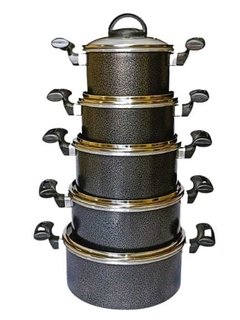 Conjunto 5 Panelas Alumínio Tampa Vidro Linha Cozinha Chicky Cor Craqueado Cor Neutra para Casa (Caçarolas Luxo, Panela Nova na Sua Cozinha)