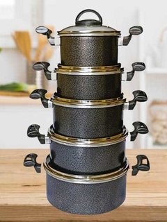 Conjunto 5 Panelas Alumínio Tampa Vidro Linha Cozinha Chicky Cor Craqueado Cor Neutra para Casa (Caçarolas Luxo, Panela Nova na Sua Cozinha) - comprar online