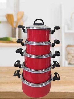 Conjunto 5 Panelas Alumínio Tampa Vidro Linha Cozinha Chicky Cor Vermelho (Caçarolas Luxo, Panela Nova na Sua Cozinha) - comprar online