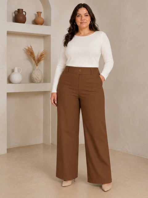 PANTALON WIDE LEG DE GABARDINA ELASTIZADA