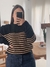 Sweater rayado negro con Camel - comprar online