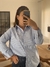 Camisa Celeste Rayas con puño blanco - comprar online