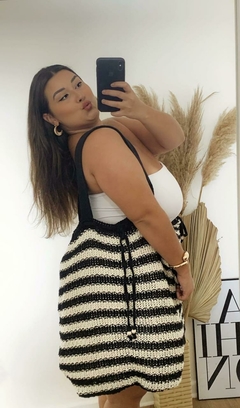 Conjunto Crochê Listrado Maria ( Saia + Bolsa ) - Preto/Branco - comprar online