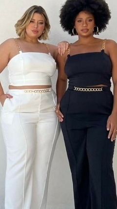 Conjunto Eliane tipo Alfaiataria com detalhes em Correntaria Dourada ( Cropped + Calça Reta) - Vermelho na internet