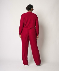 Calça Wide Leg Malha Canelada Kayla 44 - Fúcsía - comprar online