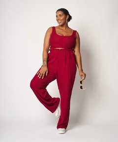 Calça Wide Leg Malha Canelada Kayla 44 - Fúcsía