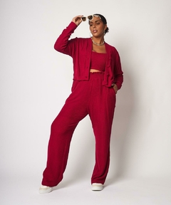 Calça Wide Leg Malha Canelada Kayla 44 - Fúcsía na internet