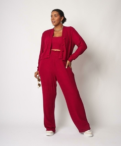 Calça Wide Leg Malha Canelada Kayla 44 - Fúcsía - Moda Feminina Plus Size que valoriza suas curvas - Boutique Deva Rodrigues Plus - Curitiba