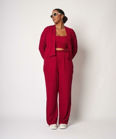 Calça Wide Leg Malha Canelada Kayla 44 - Fúcsía - loja online