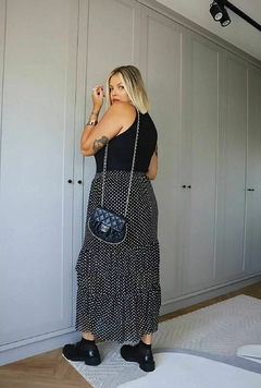 Saia de Tule Midi Mariana - Poá Fundo Preto - comprar online