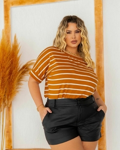 Blusa Listrada Viscolaycra Bruna Manga Japonesa