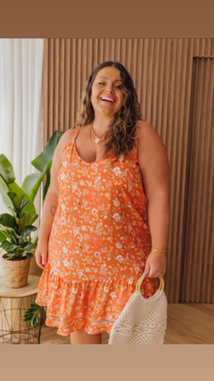 Vestido Curto Floral Paola - Fundo Laranja