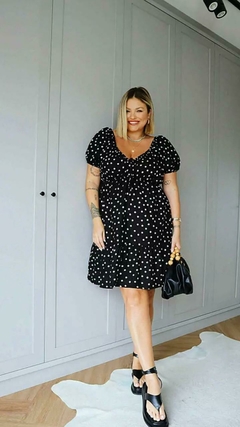 Vestido Curto Manoela Poá - Preto/Branco - comprar online