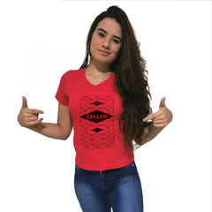 Camiseta Feminina Gola V Cellos Raspberry Premium - QESTILOS - Todos os estilos em um só lugar