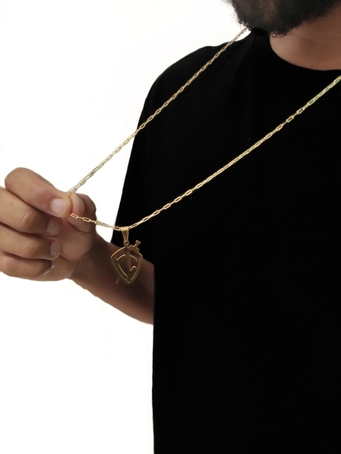 Corrente - 2mm ( 70cm) Com Pingente Escudo Fé Banhado Ouro 18k - comprar online